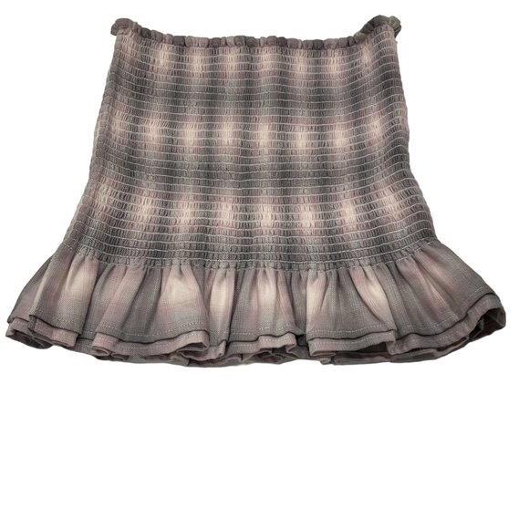 KOCH Smocked Ruffle Mini Skirt, USA, NWT, Gray Plaid,S - Picture 2 of 9